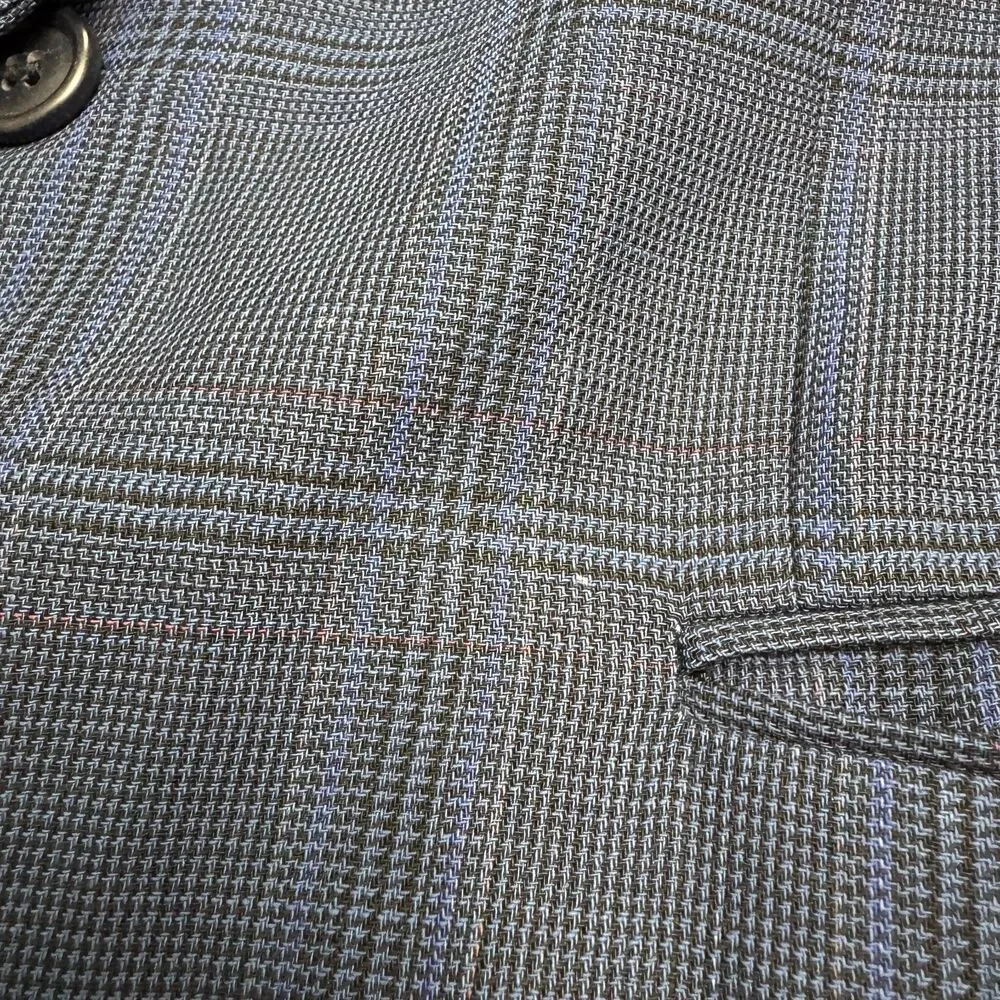 Vintage 80s Boss Hugo Boss Corleone Wool Suit Blazer Jacket Mens 38S Blue Plaid